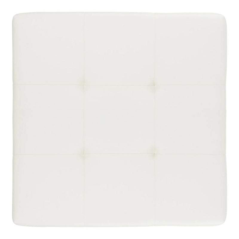 Off-White Bicast Leather Square Ottoman with Quilted Top