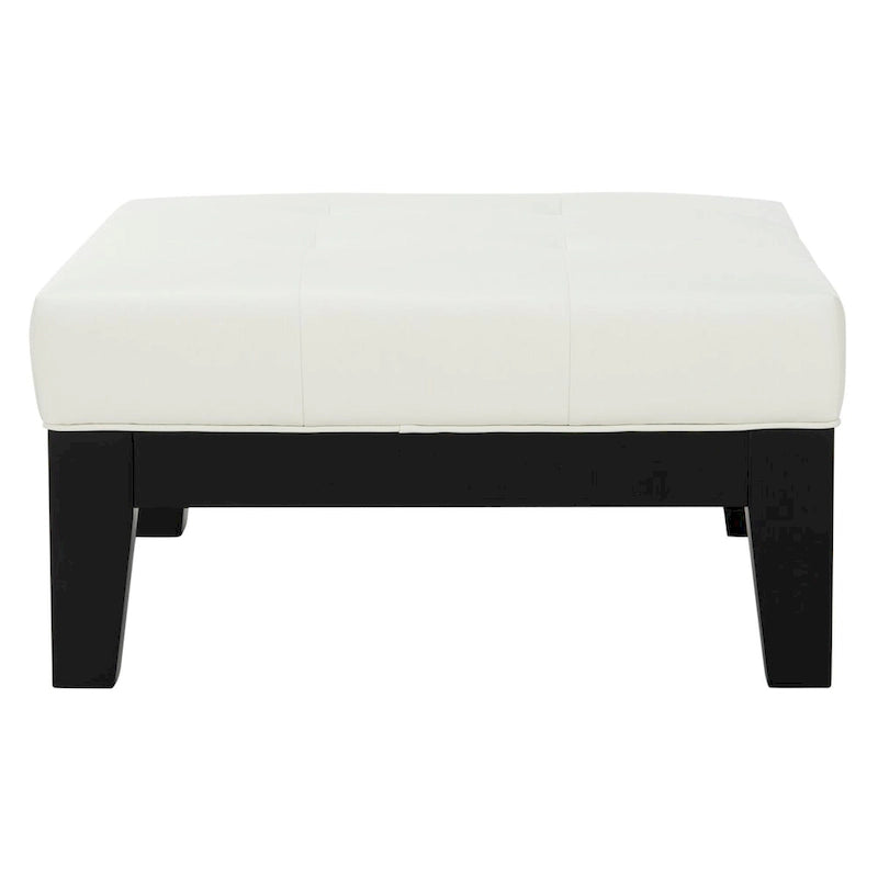 Quadratischer Hocker aus cremefarbenem Kunstleder mit Steppbezug
