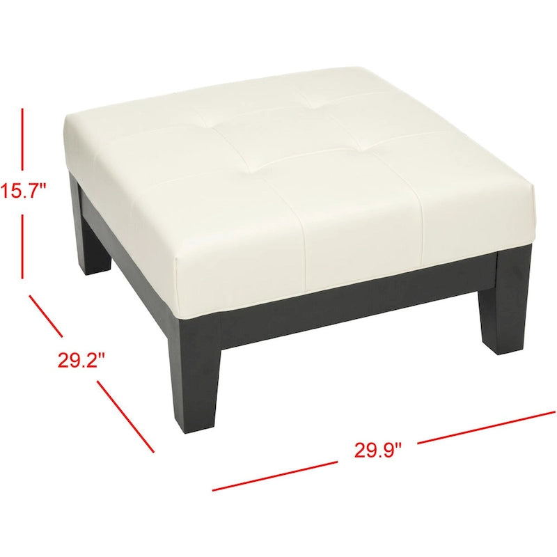 Quadratischer Hocker aus cremefarbenem Kunstleder mit Steppbezug