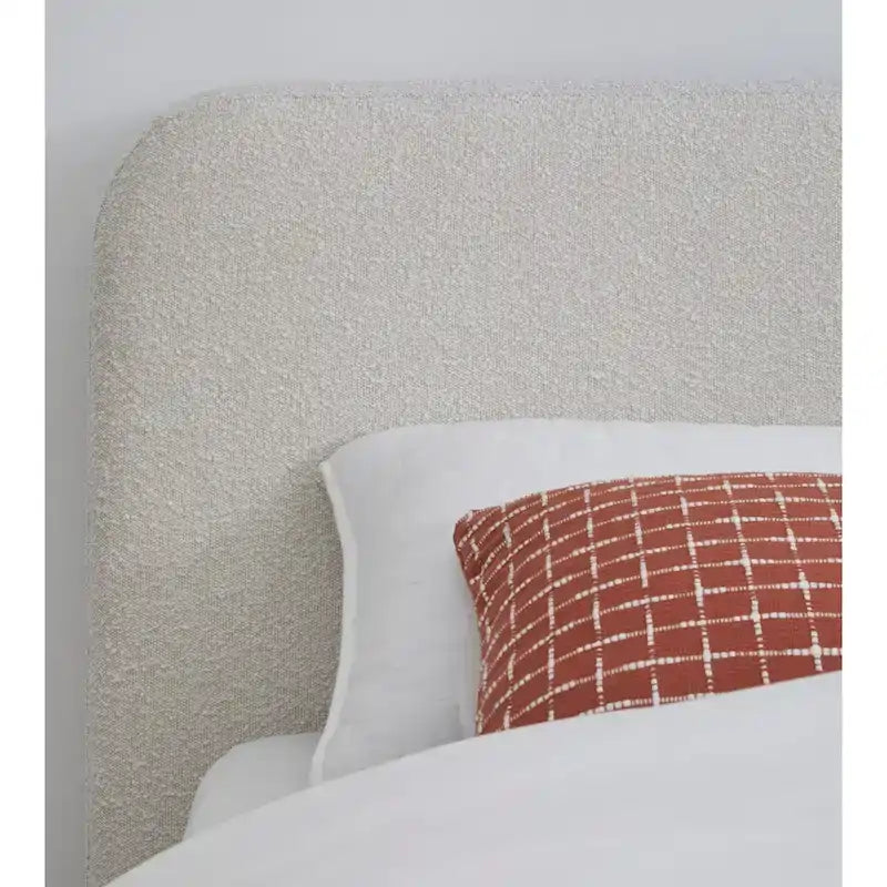Off-White Bouclé Upholstered Platform Bed