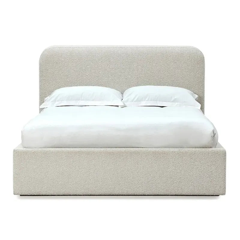 Off-White Bouclé Upholstered Platform Bed