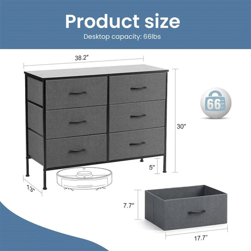 6 Drawers Dresser Chest with Metal Frame and Wooden Top