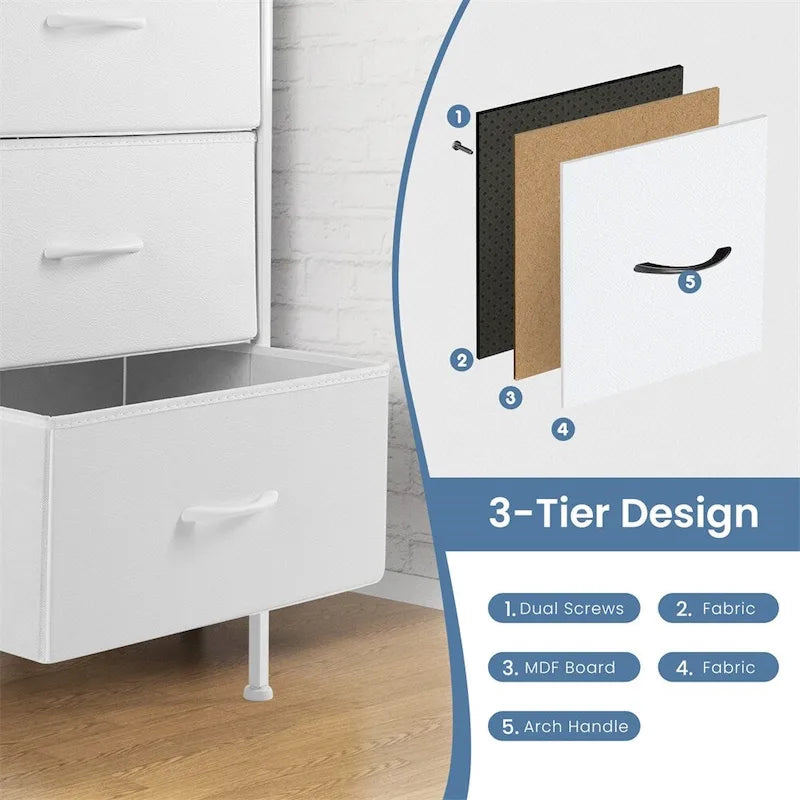 6 Drawers Dresser Chest with Metal Frame and Wooden Top