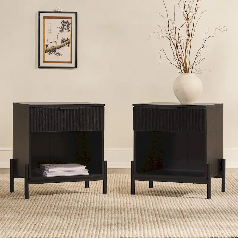 Modern Fluted-Drawer Nightstands (Set of 2)