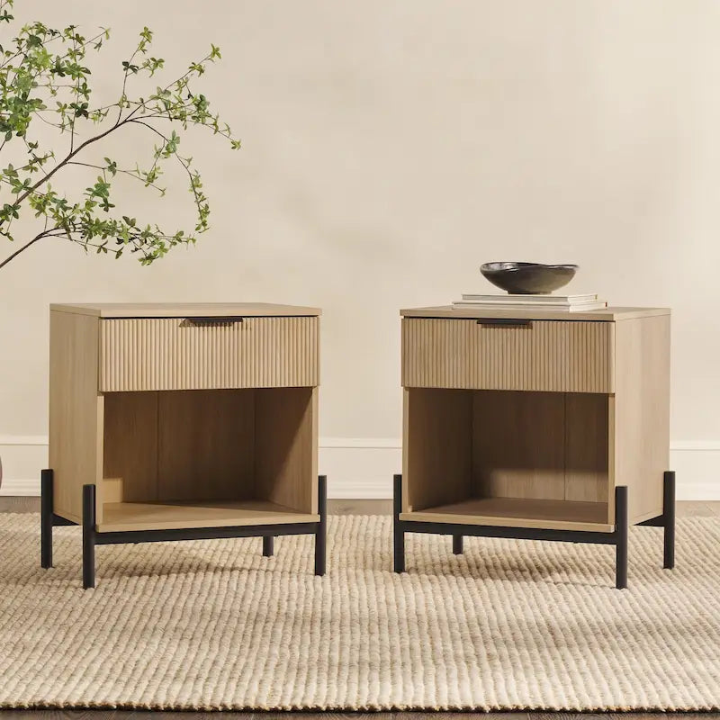Modern Fluted-Drawer Nightstands (Set of 2)
