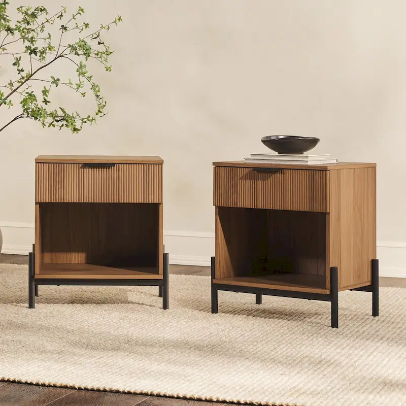 Modern Fluted-Drawer Nightstands (Set of 2)