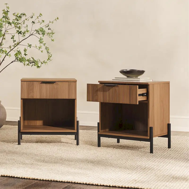 Modern Fluted-Drawer Nightstands (Set of 2)