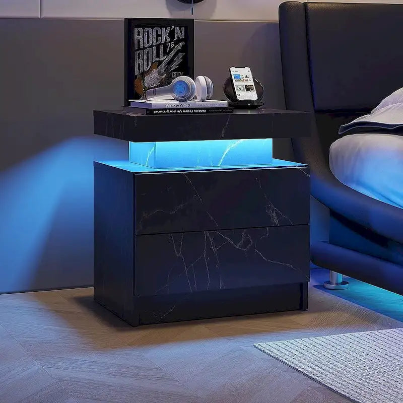 19.3-Inch LED Nightstand with Two Drawers