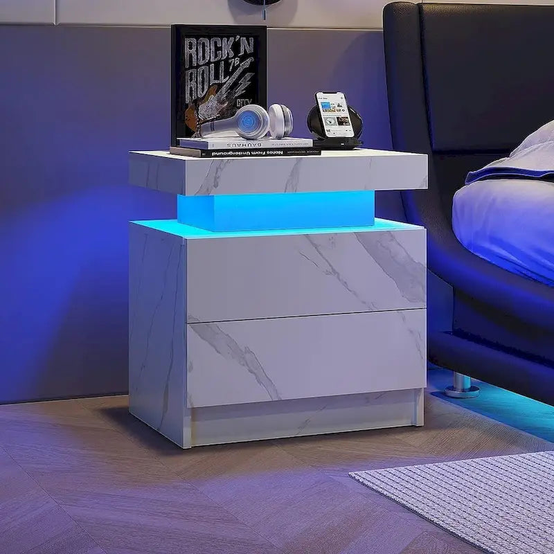 19.3-Inch LED Nightstand with Two Drawers