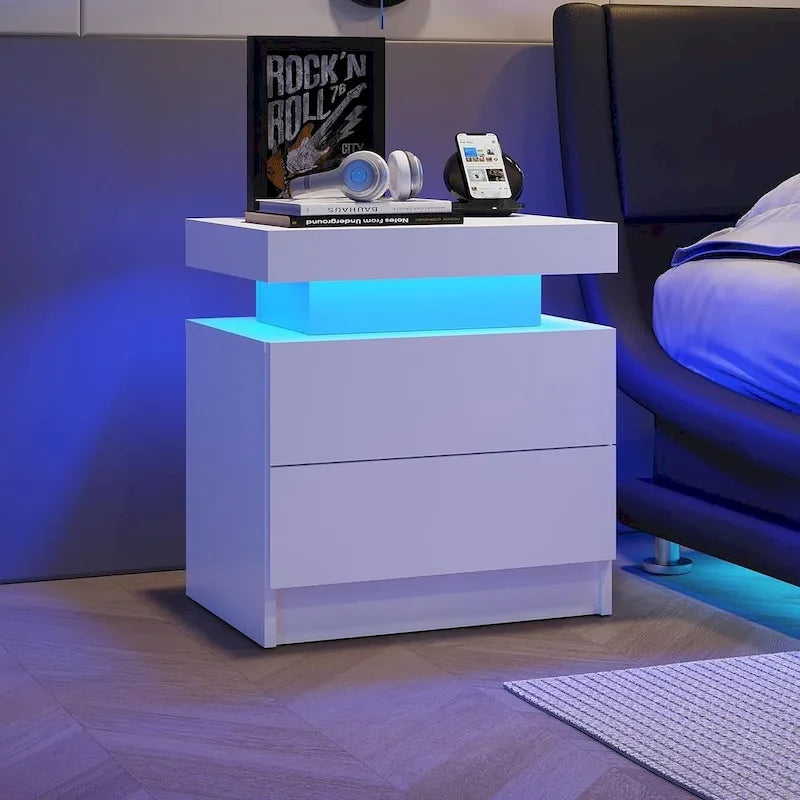 19.3-Inch LED Nightstand with Two Drawers
