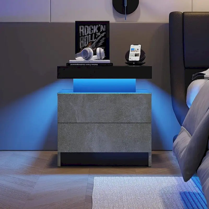 19.3-Inch LED Nightstand with Two Drawers