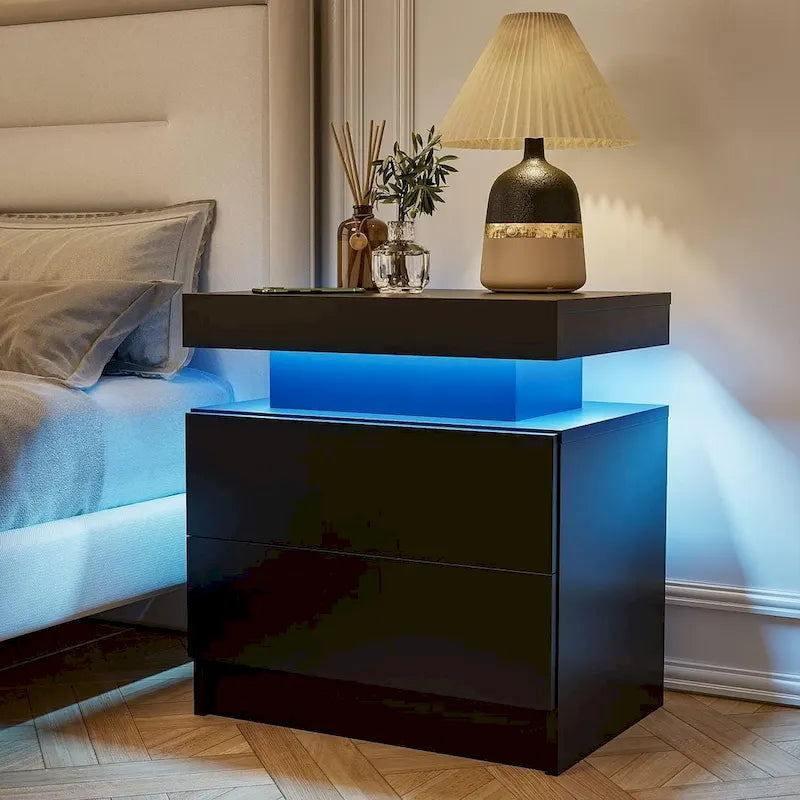 19.3-Inch LED Nightstand with Two Drawers