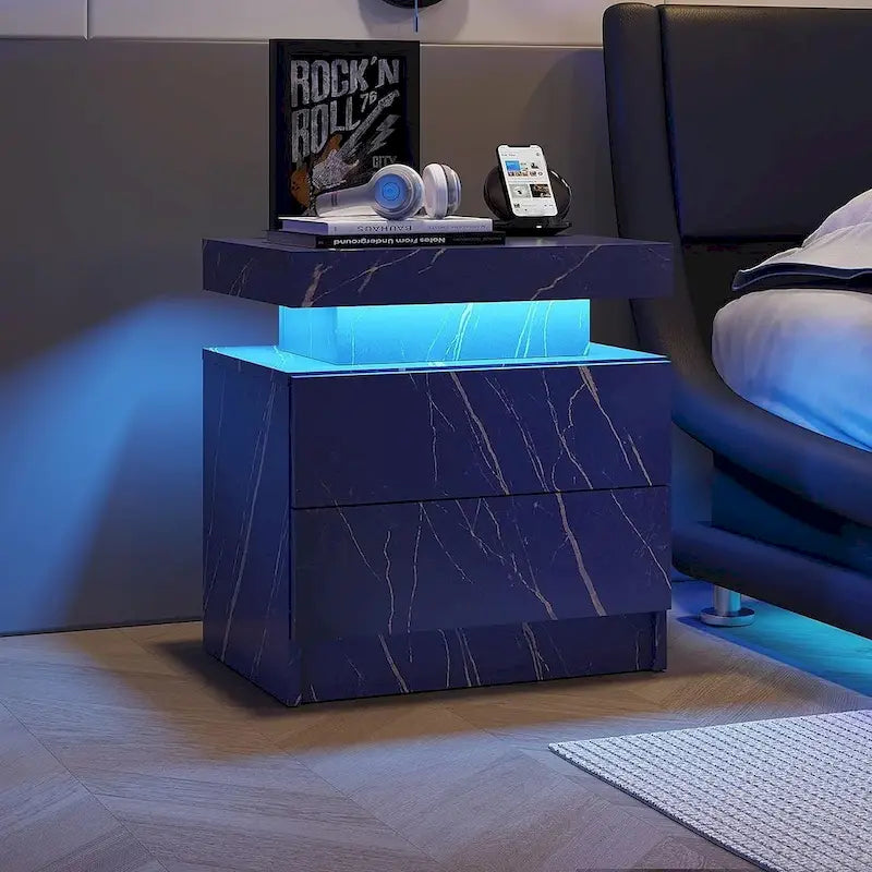 19.3-Inch LED Nightstand with Two Drawers