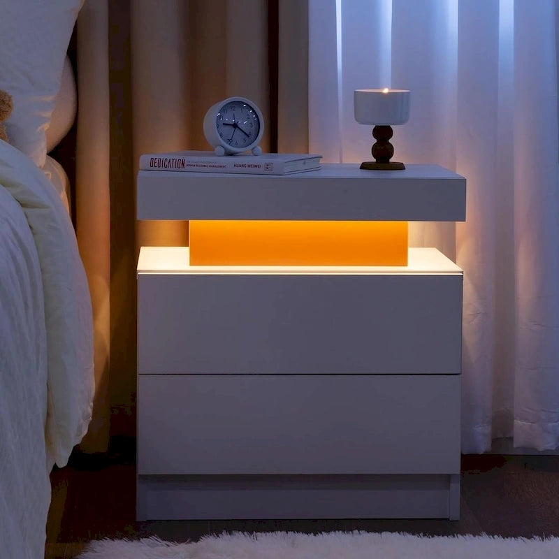 19.3-Inch LED Nightstand with Two Drawers