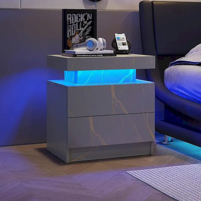 19.3-Inch LED Nightstand with Two Drawers