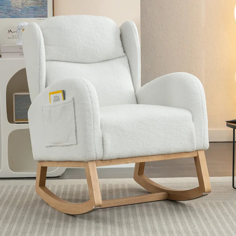 Teddy Fabric Rocking Chair with Wood Legs