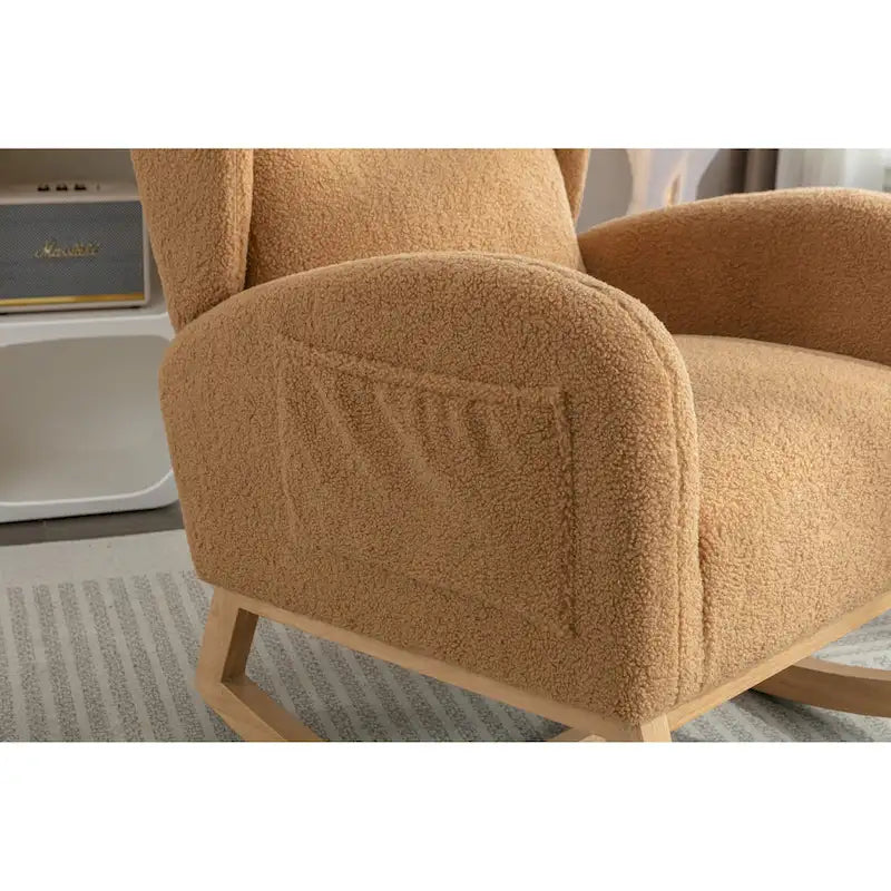 Teddy Fabric Rocking Chair with Wood Legs