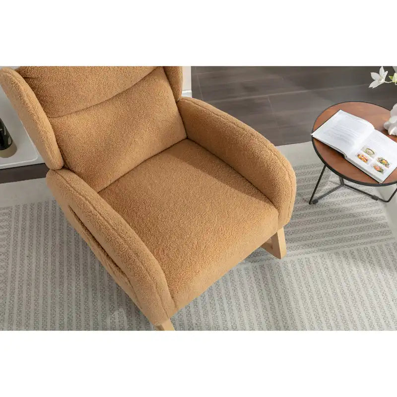 Teddy Fabric Rocking Chair with Wood Legs