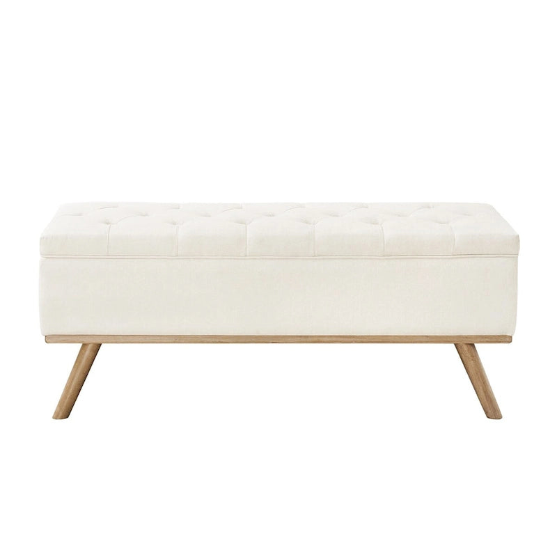 Button-Tufted Linen Storage Ottoman Bench with Flip Top