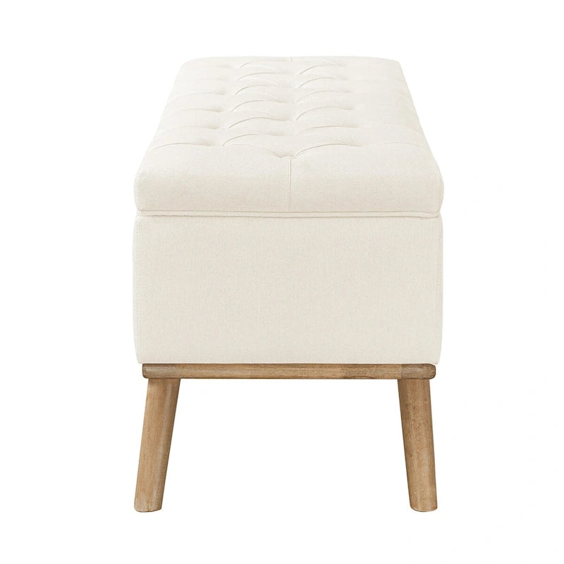 Button-Tufted Linen Storage Ottoman Bench with Flip Top