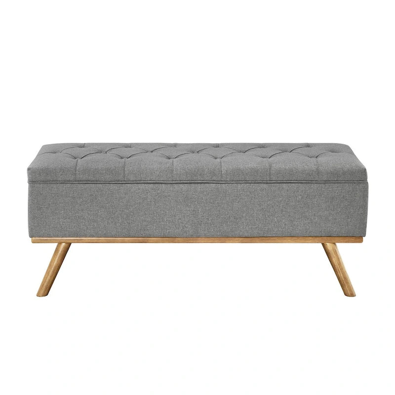 Button-Tufted Linen Storage Ottoman Bench with Flip Top