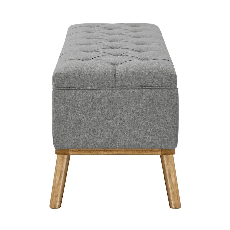 Button-Tufted Linen Storage Ottoman Bench with Flip Top