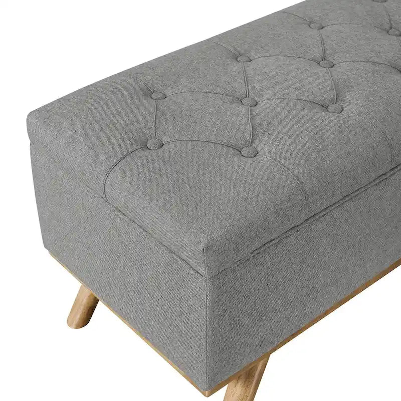 Button-Tufted Linen Storage Ottoman Bench with Flip Top