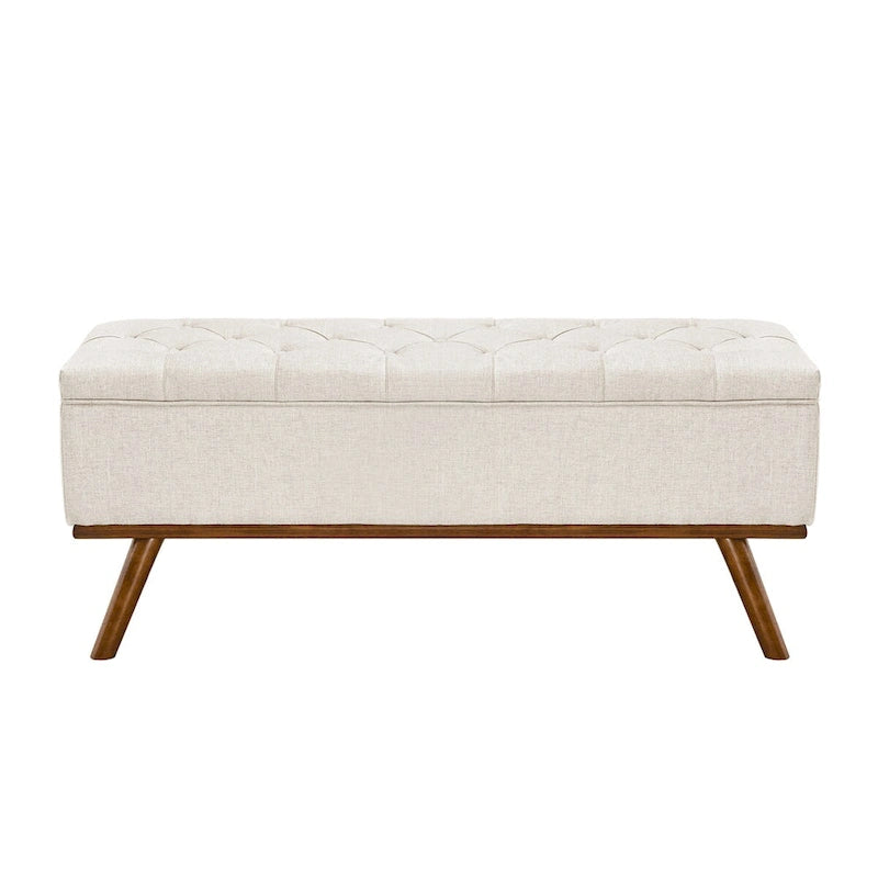 Button-Tufted Linen Storage Ottoman Bench with Flip Top