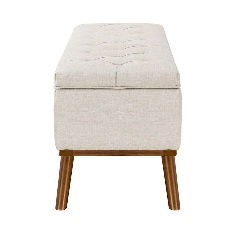 Button-Tufted Linen Storage Ottoman Bench with Flip Top