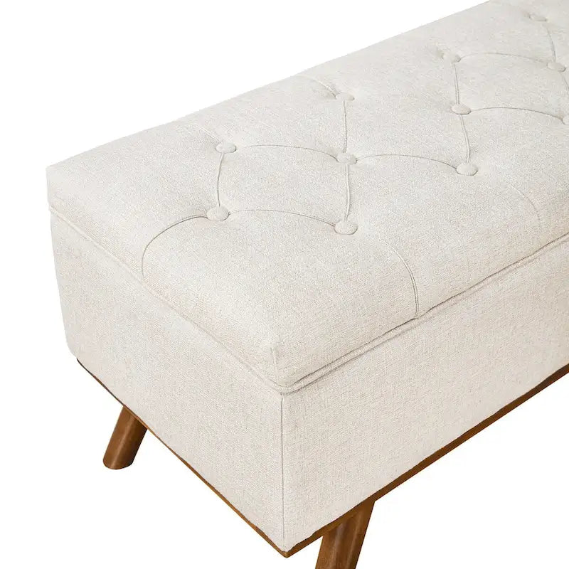 Button-Tufted Linen Storage Ottoman Bench with Flip Top