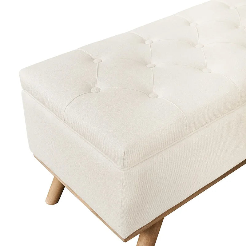 Button-Tufted Linen Storage Ottoman Bench with Flip Top