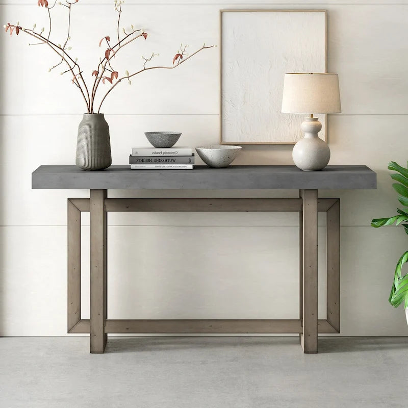 Moderne consoletafel met blad in betonlook
