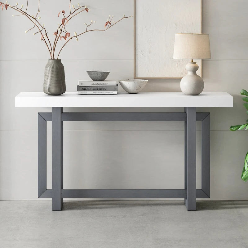Moderne consoletafel met blad in betonlook