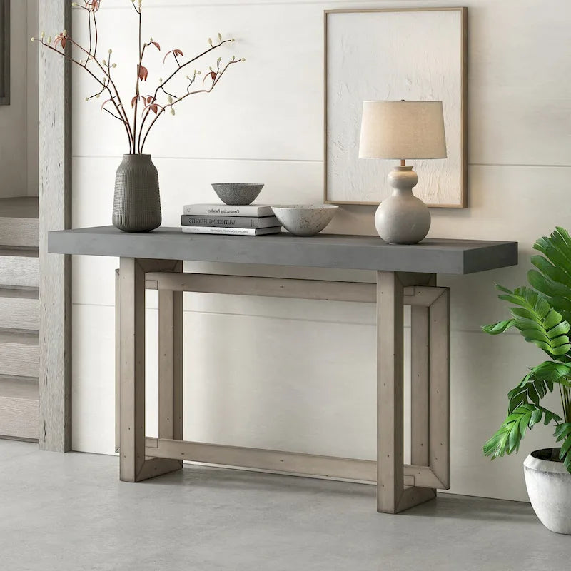 Moderne consoletafel met blad in betonlook