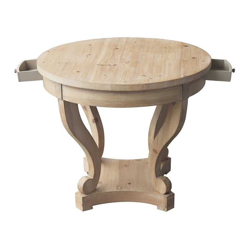 Farmhouse Round Dining Table for Two with Fir Wood Veneer