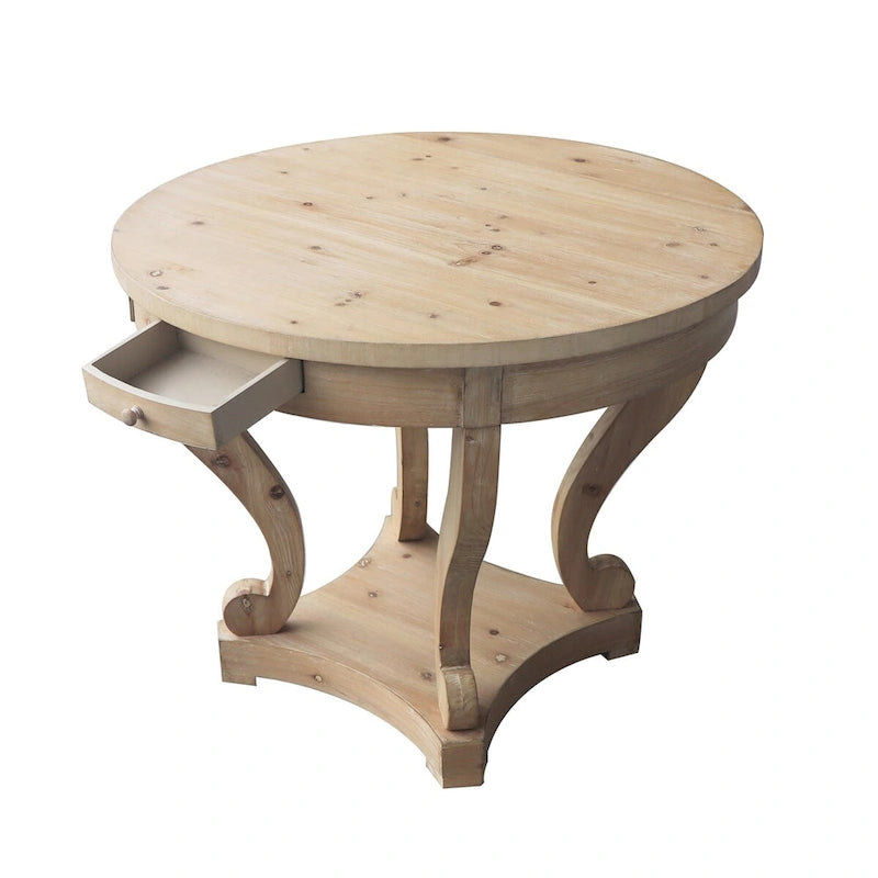 Farmhouse Round Dining Table for Two with Fir Wood Veneer