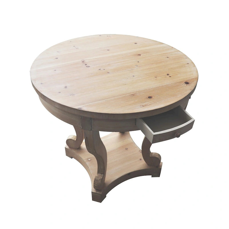 Farmhouse Round Dining Table for Two with Fir Wood Veneer