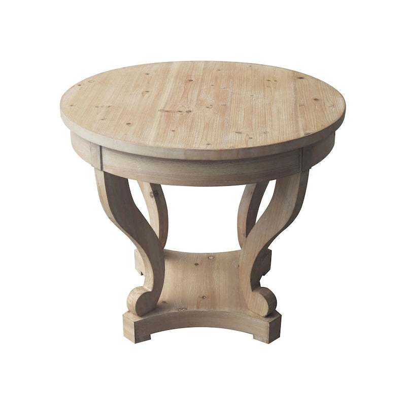 Farmhouse Round Dining Table for Two with Fir Wood Veneer