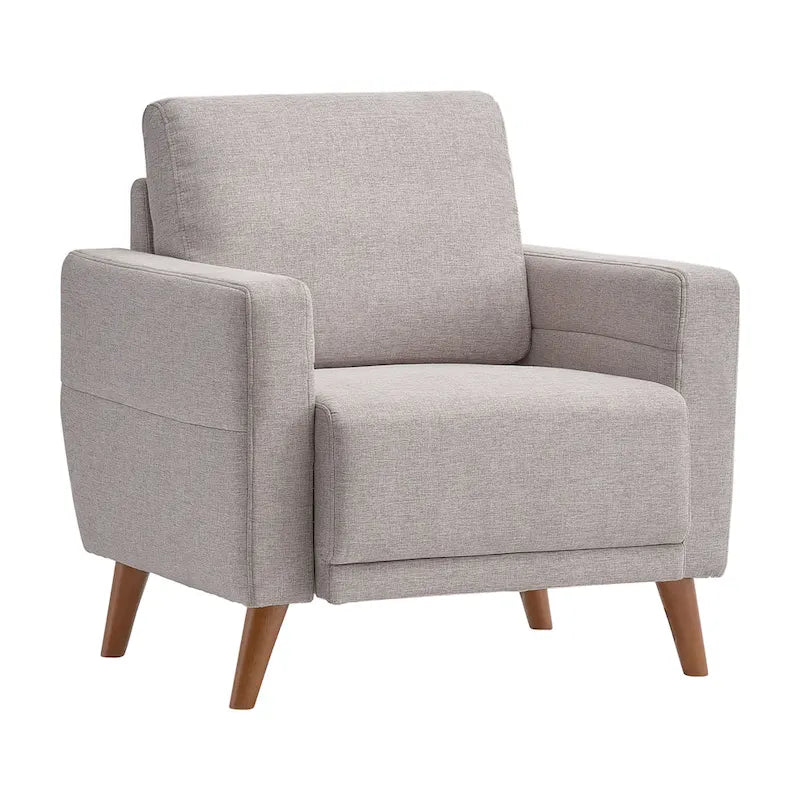 Light Grey Modern Armchair with Flared Wood Legs