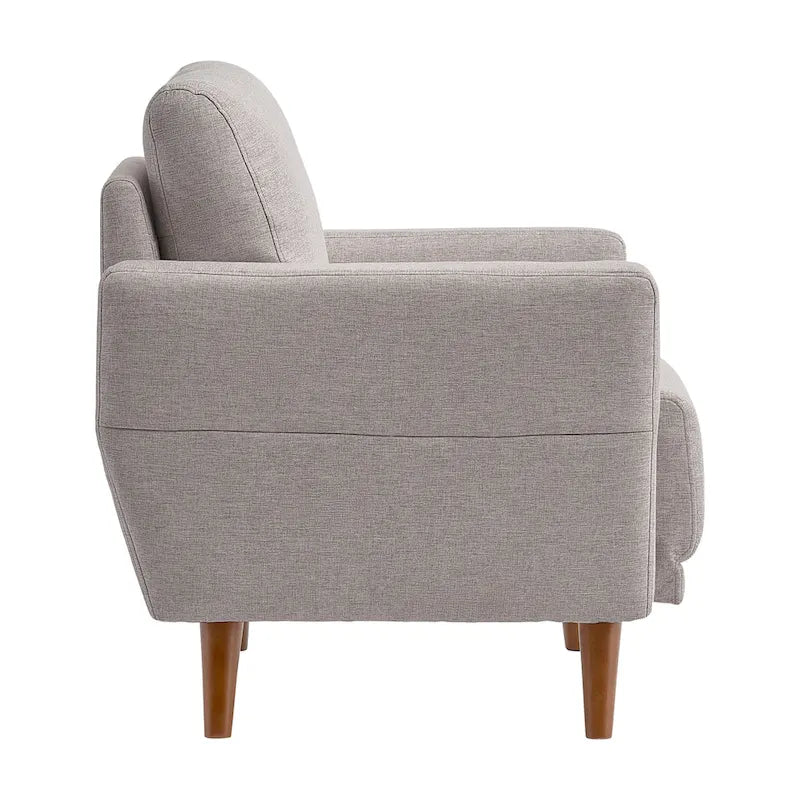 Light Grey Modern Armchair with Flared Wood Legs