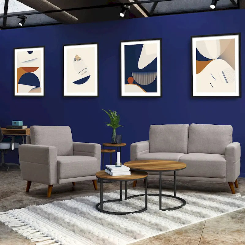 Light Grey Modern Armchair with Flared Wood Legs