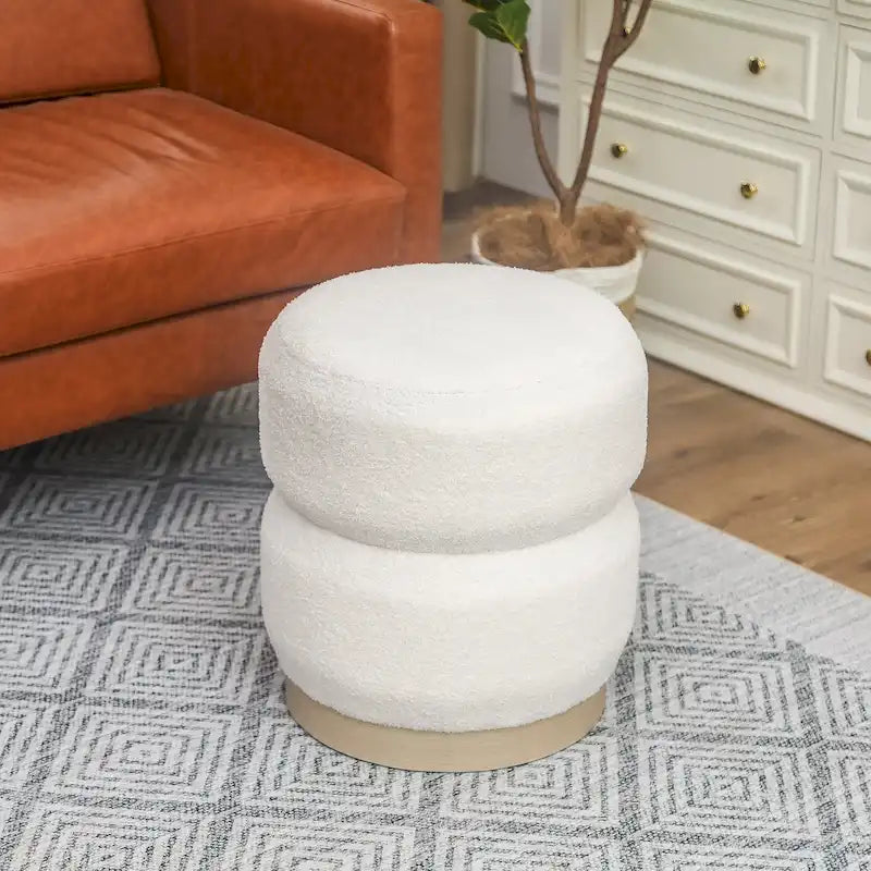 Round Teddy Fabric Upholstered Ottoman Stool