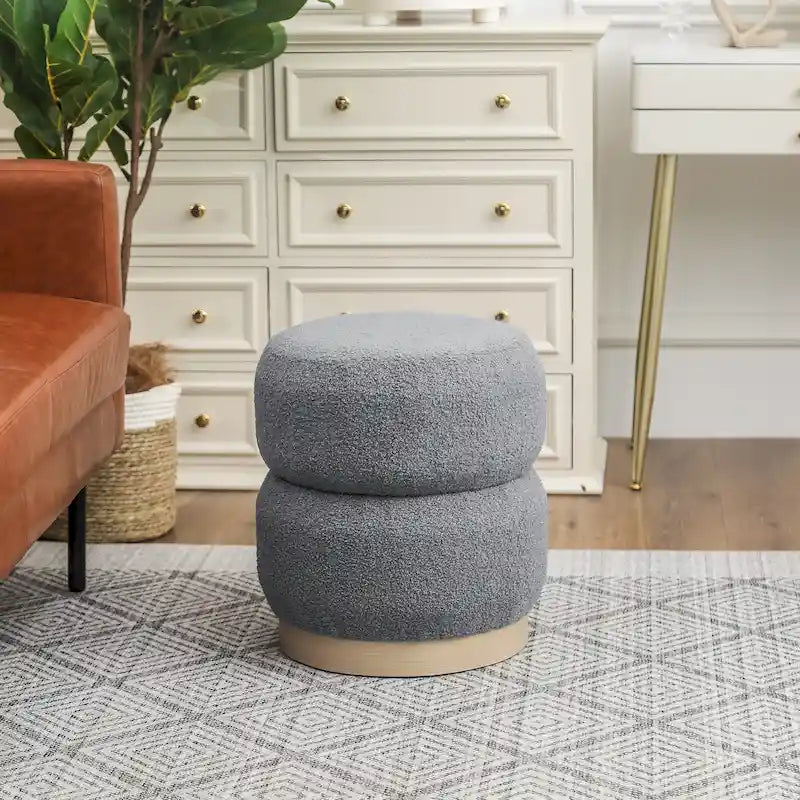 Round Teddy Fabric Upholstered Ottoman Stool
