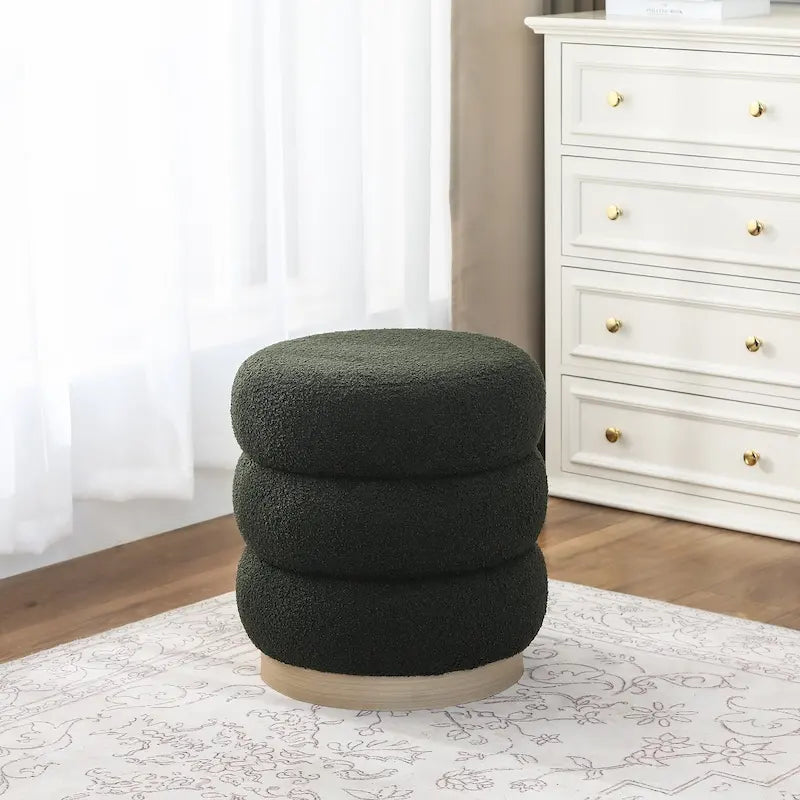 Round Teddy Fabric Upholstered Ottoman Stool