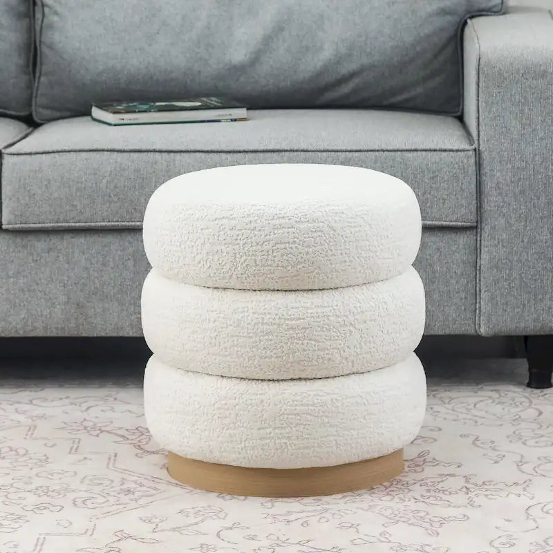 Round Teddy Fabric Upholstered Ottoman Stool