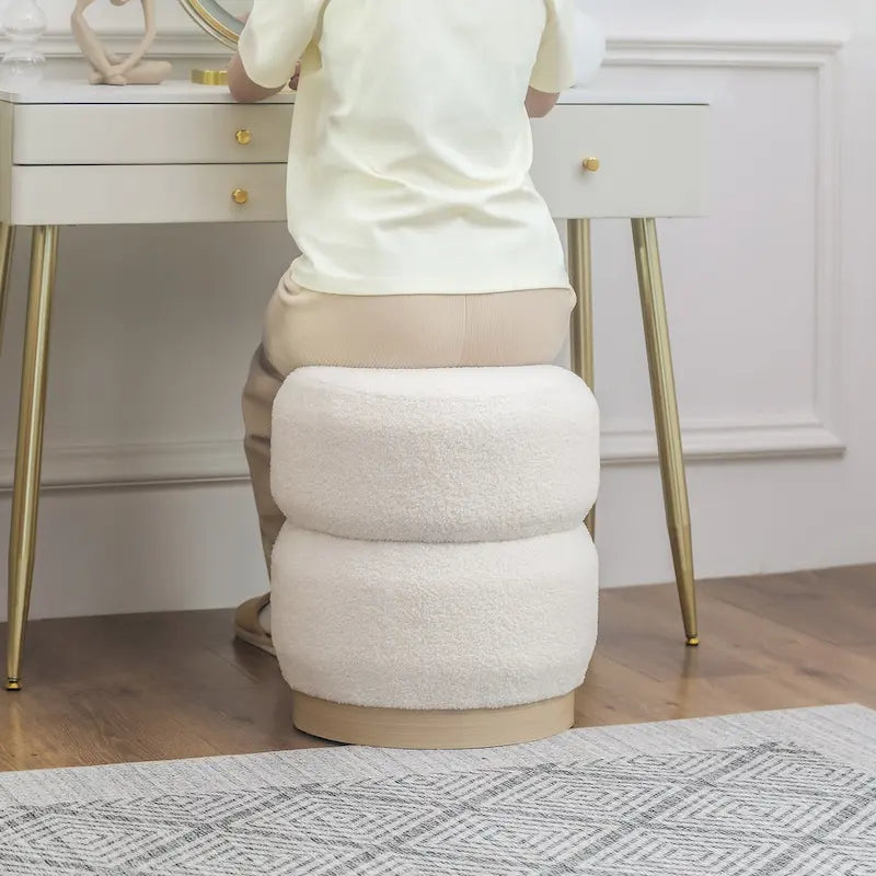 Round Teddy Fabric Upholstered Ottoman Stool
