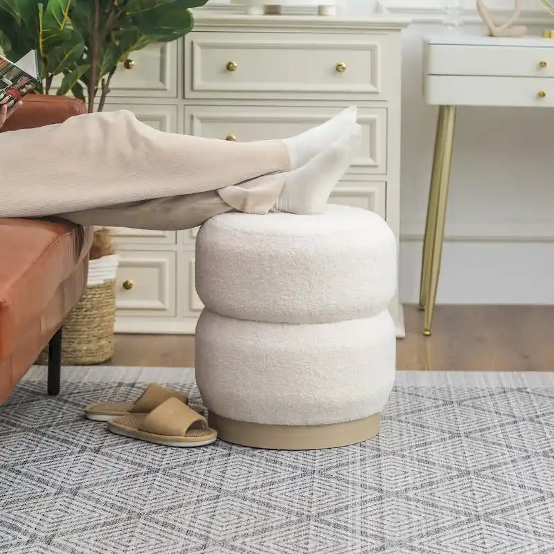 Round Teddy Fabric Upholstered Ottoman Stool