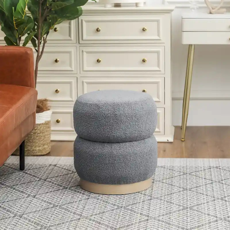 Round Teddy Fabric Upholstered Ottoman Stool