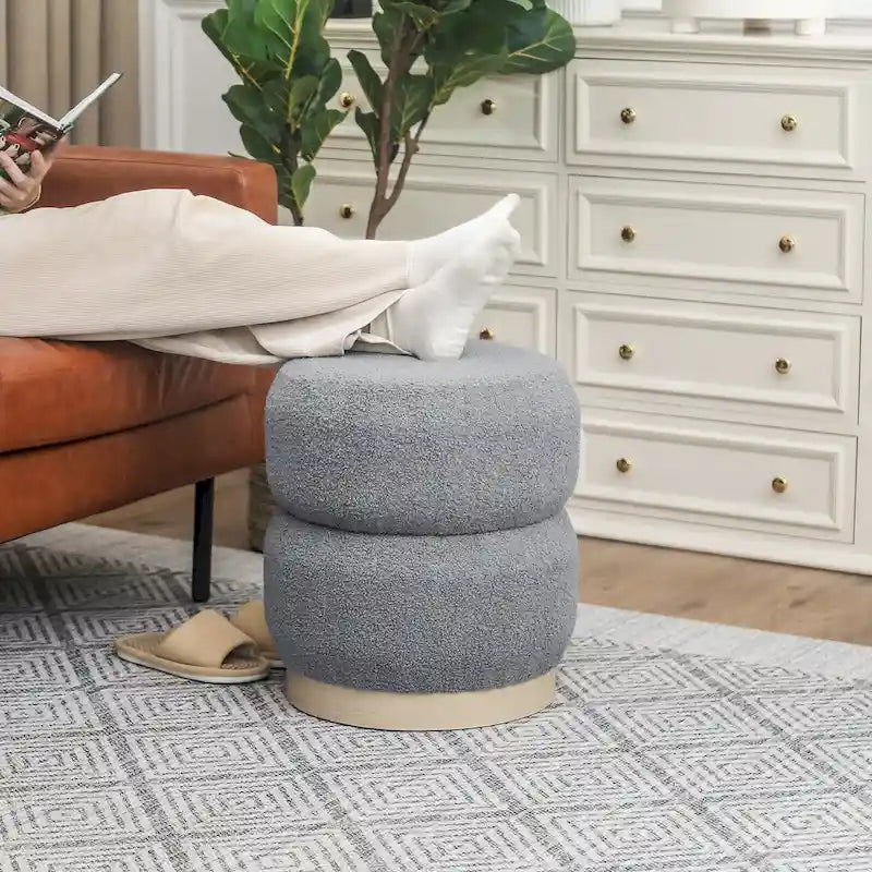 Round Teddy Fabric Upholstered Ottoman Stool