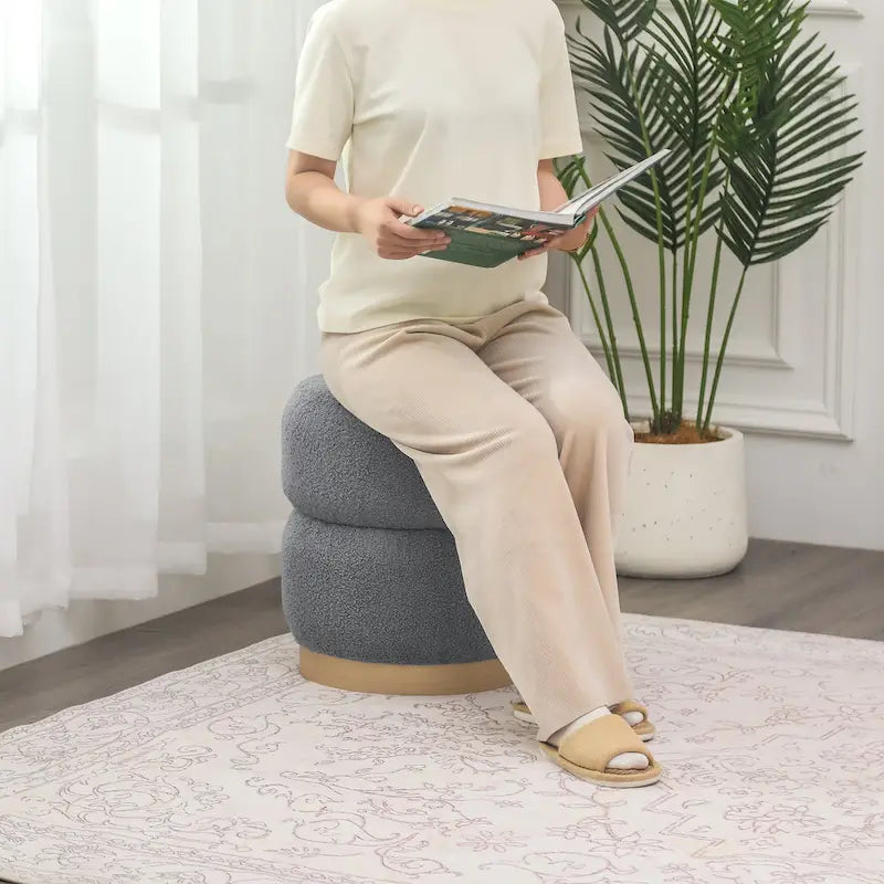Round Teddy Fabric Upholstered Ottoman Stool